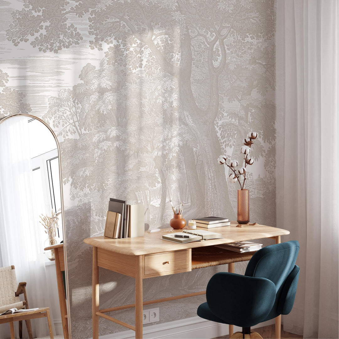 Beige Forest Toile Wallpaper Mural