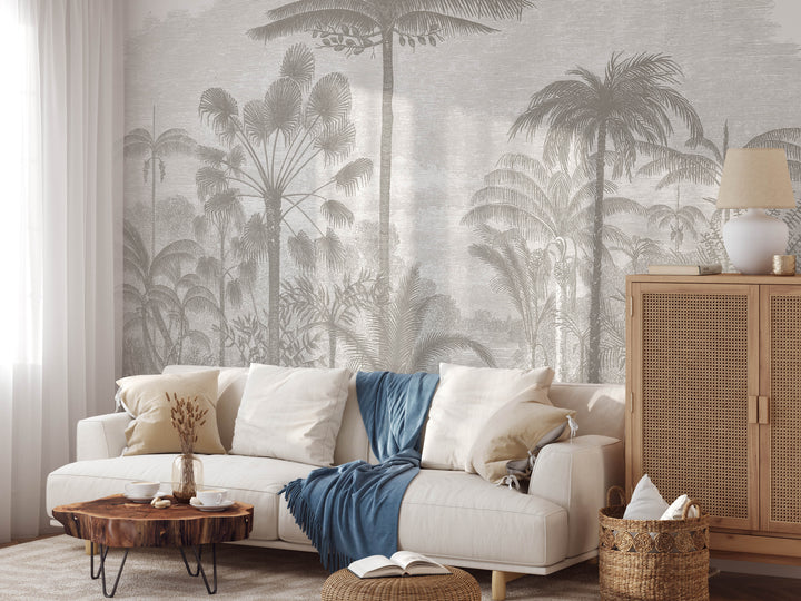 Antique Tropical Wallpaper Mural - Color Taupe