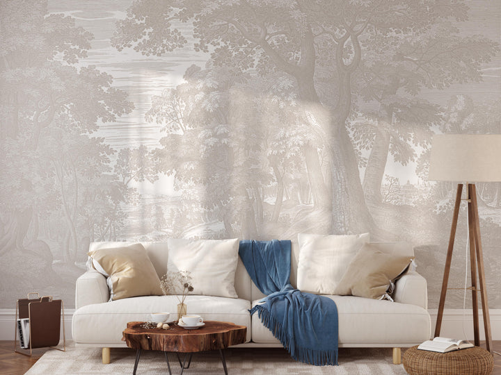 Beige Forest Toile Wallpaper Mural