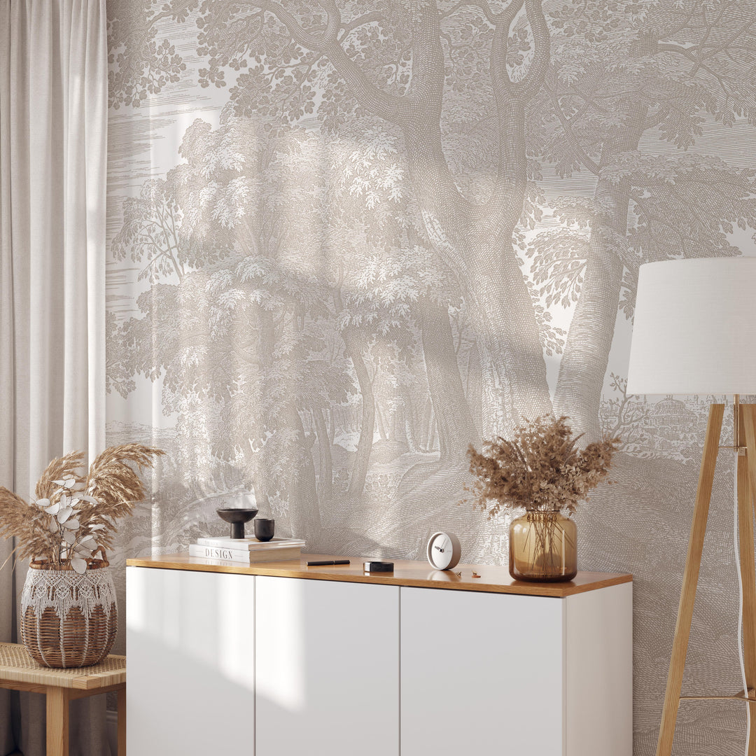 Beige Forest Toile Wallpaper Mural