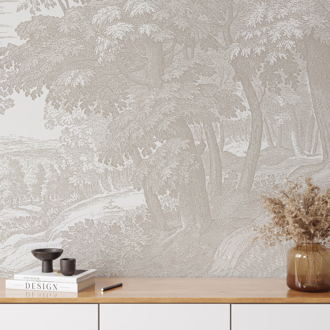 Beige Forest Toile Wallpaper Mural