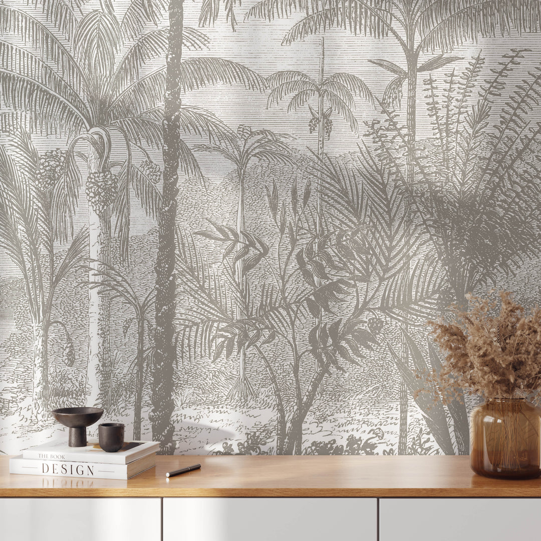 Antique Tropical Wallpaper Mural - Color Taupe