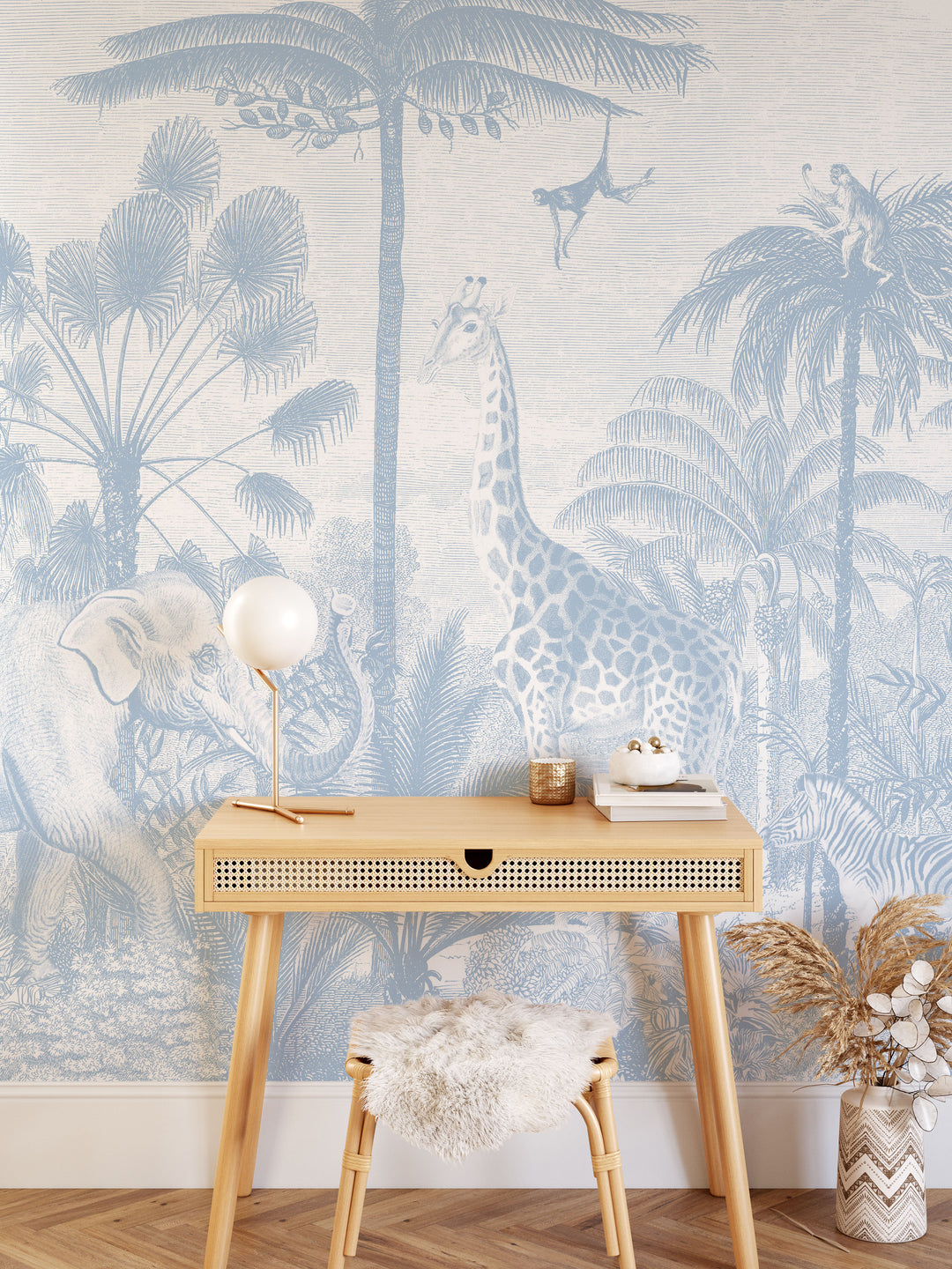 Safari Jungle Mural Wallpaper - Color Baby Blue