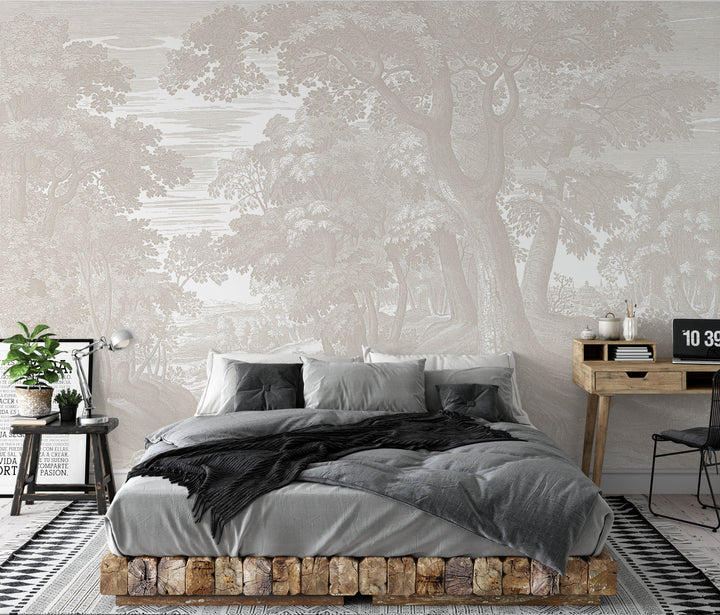 Beige Forest Toile Wallpaper Mural