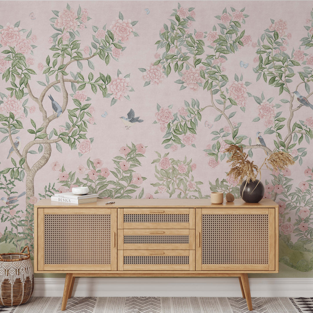 Bloomfield Manor Chinoiserie Mural in Pink