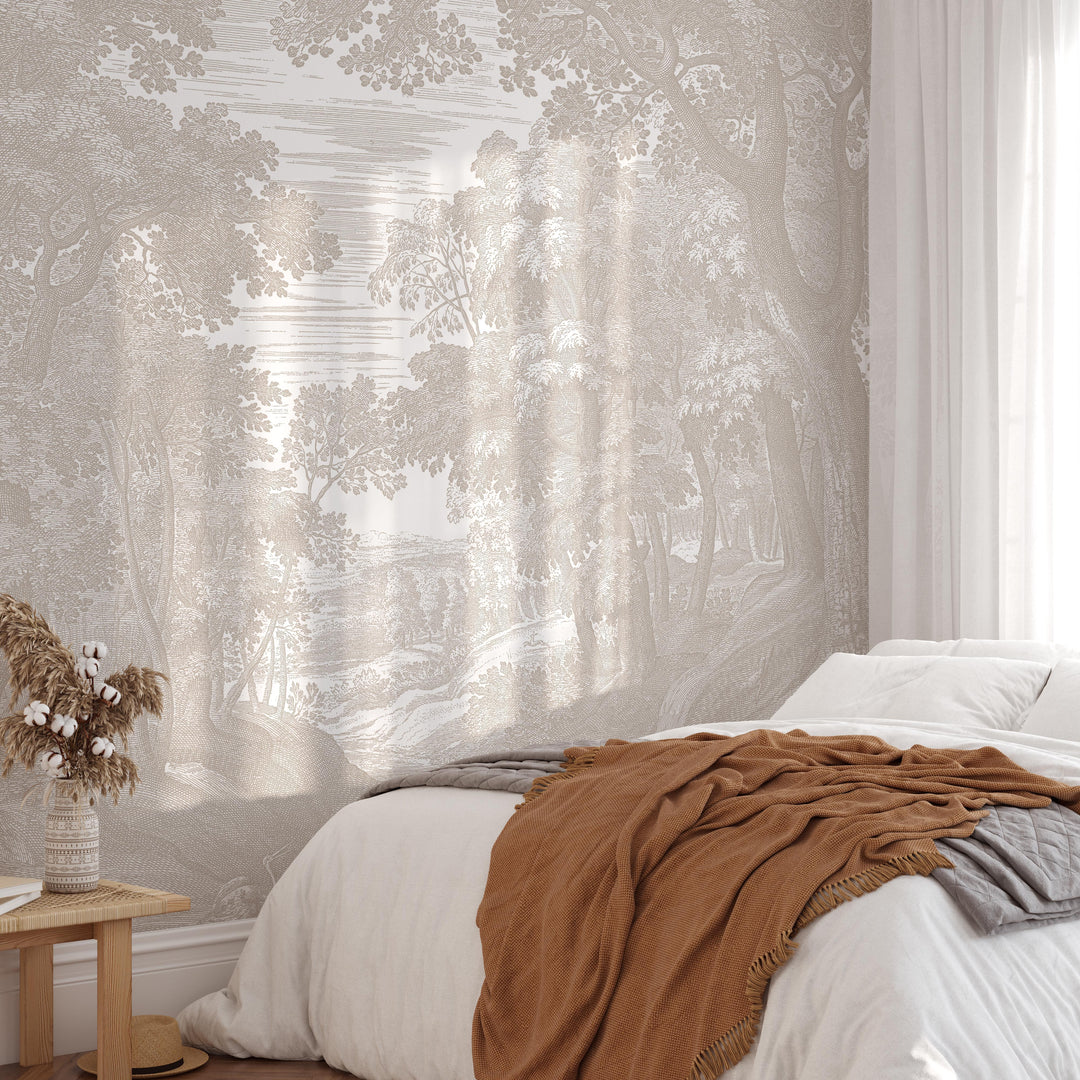 Beige Forest Toile Wallpaper Mural