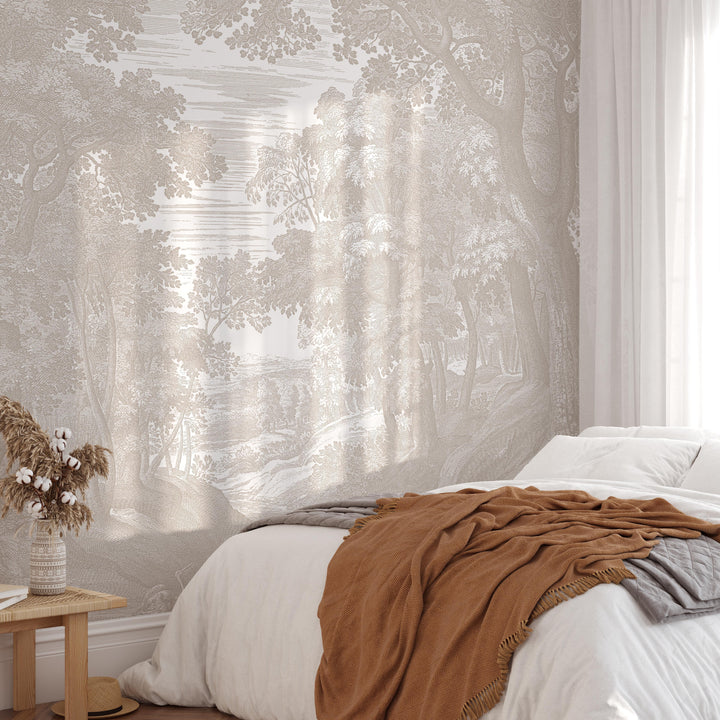 Beige Forest Toile Wallpaper Mural