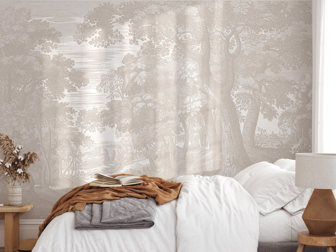 Beige Forest Toile Wallpaper Mural