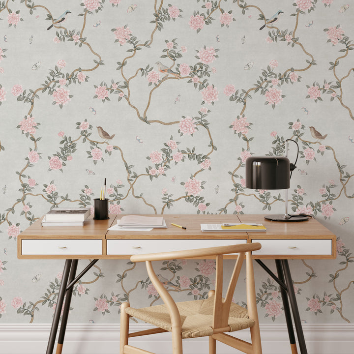 L’Atelier Botanique Chinoiserie Revival Wallpaper Mural in Mint