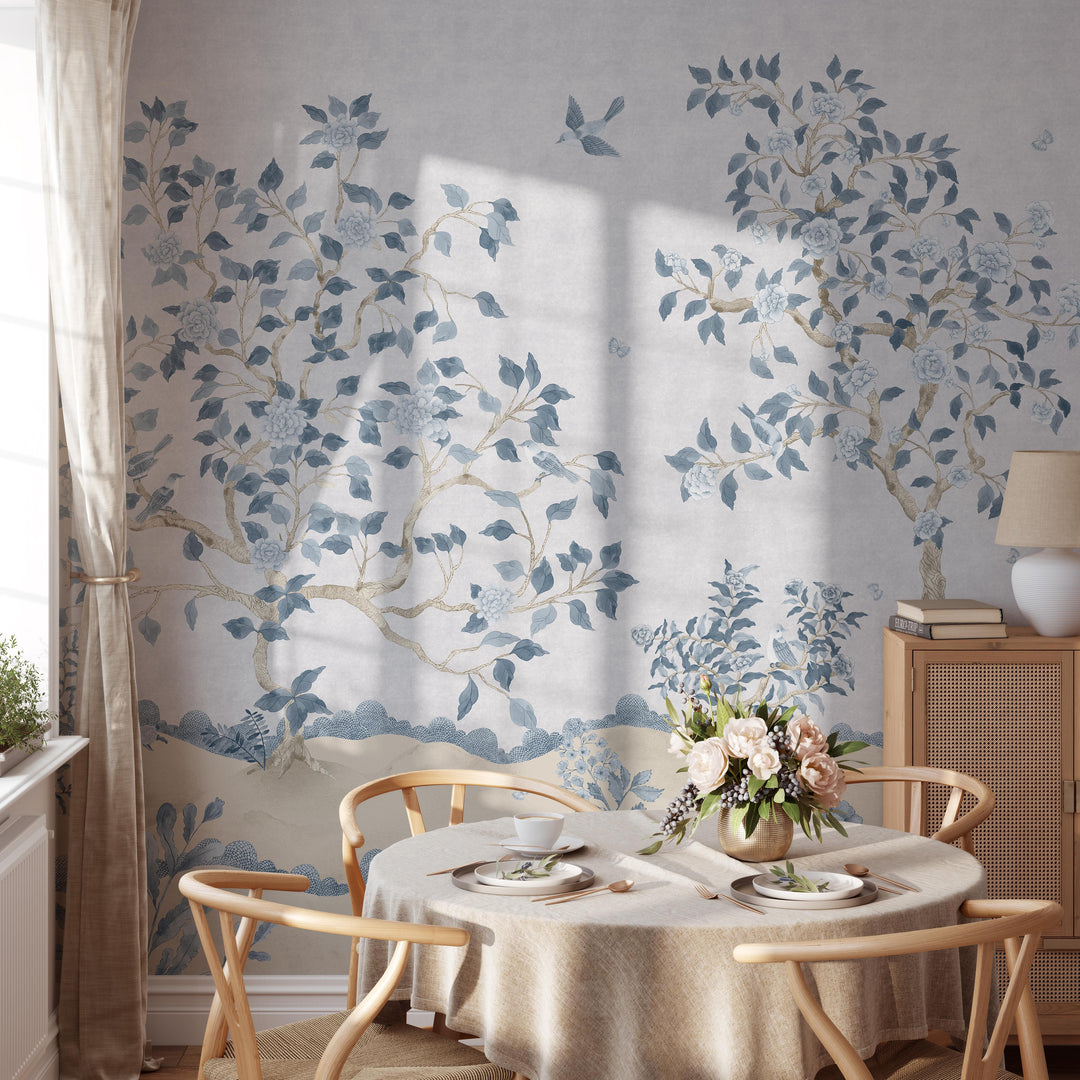 Romantic Chinoiserie Mural in Blue - Studio Exclusive
