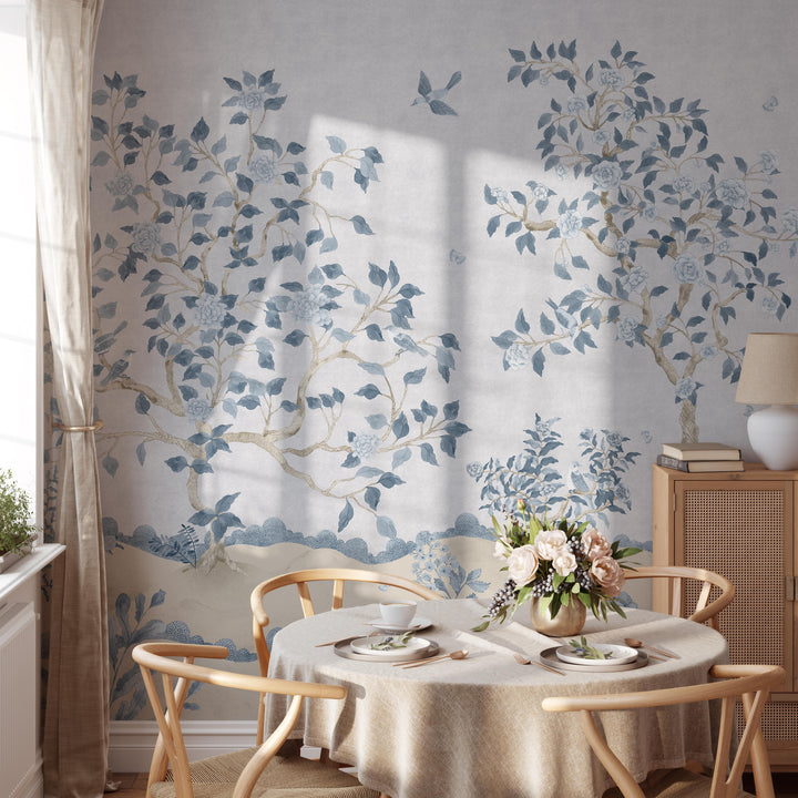 Romantic Chinoiserie Mural in Blue - Studio Exclusive