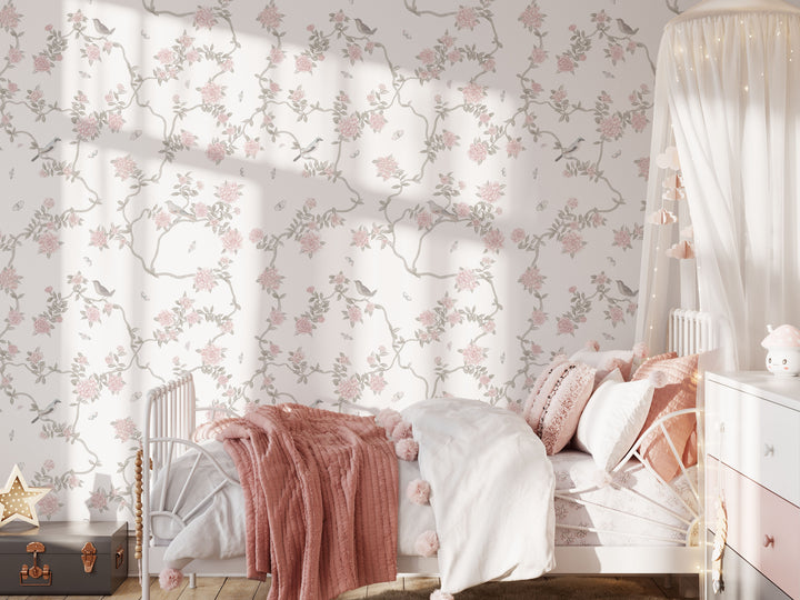 L’Atelier Botanique Chinoiserie Revival Wallpaper Mural in Light Neutral