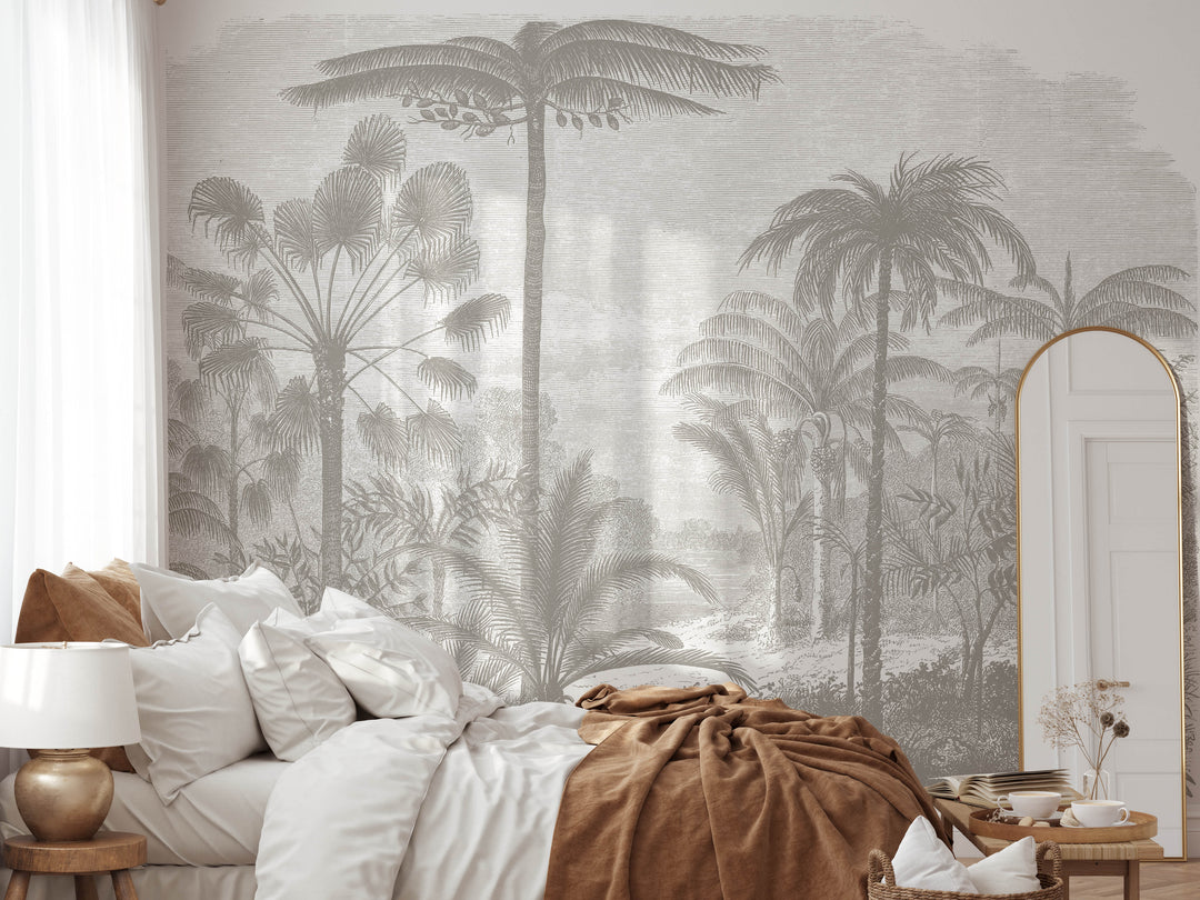 Antique Tropical Wallpaper Mural - Color Taupe