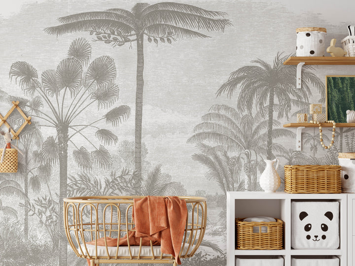 Antique Tropical Wallpaper Mural - Color Taupe