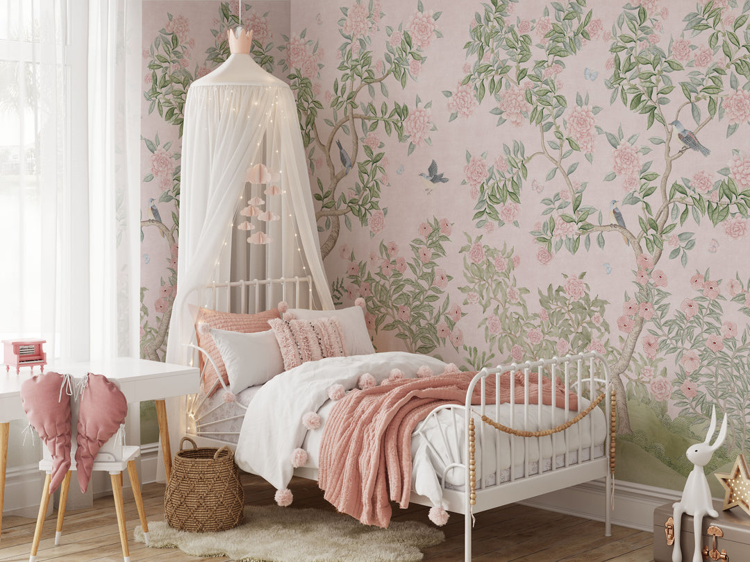 Bloomfield Manor Chinoiserie Mural in Pink
