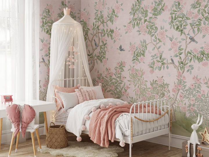 Bloomfield Manor Chinoiserie Mural in Pink