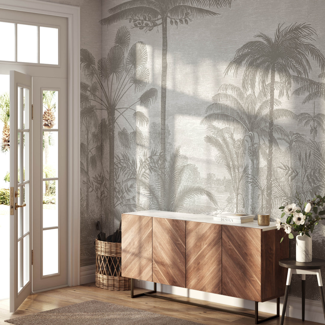 Antique Tropical Wallpaper Mural - Color Taupe