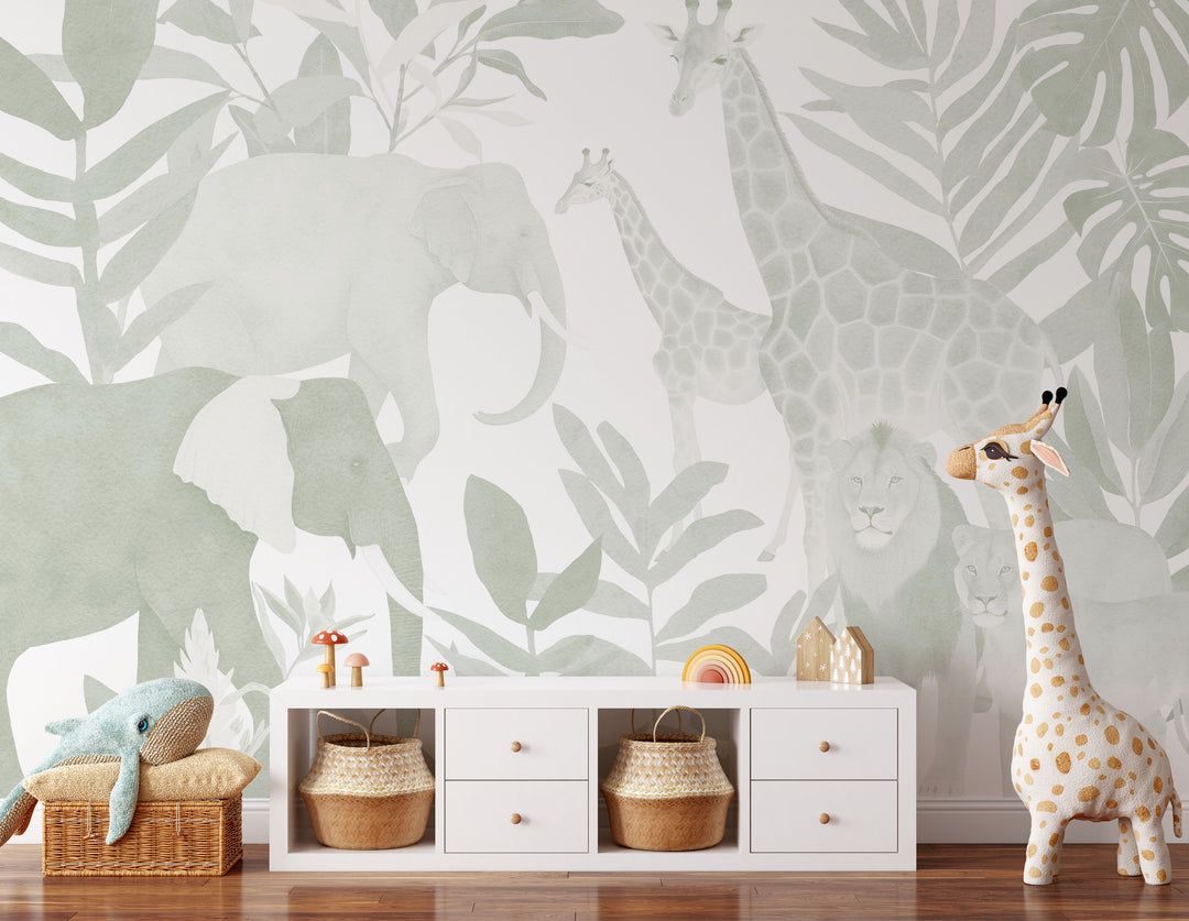 Safari in Sage Wallpaper Mural