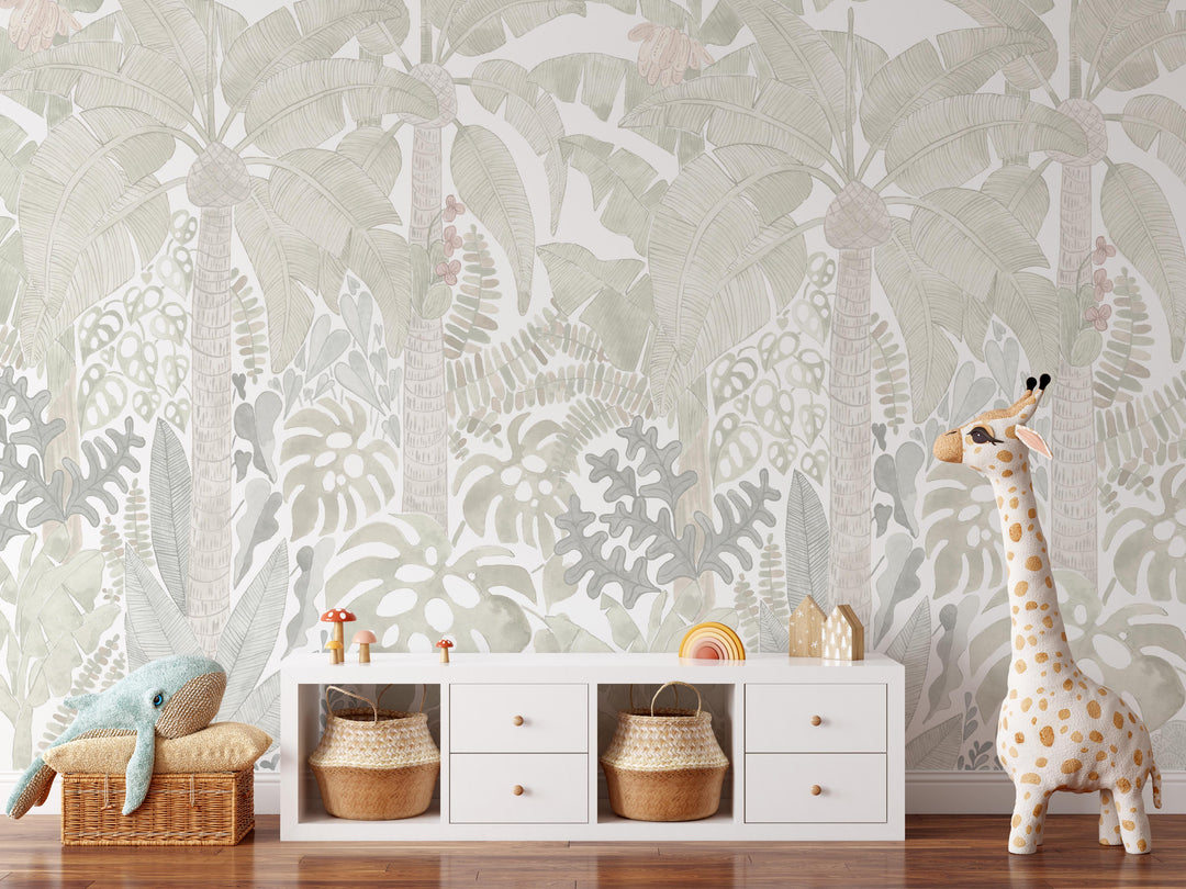 Mural Papel Pintado de Palmeras Tropicales y Monsteras