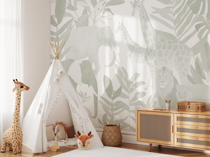Safari in Sage Wallpaper Mural