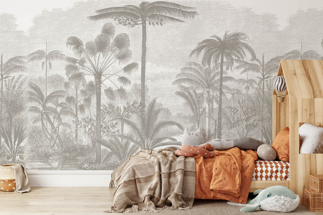 Antique Tropical Wallpaper Mural - Color Taupe