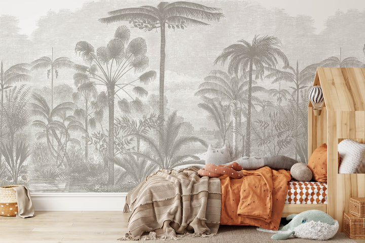 Antique Tropical Wallpaper Mural - Color Taupe
