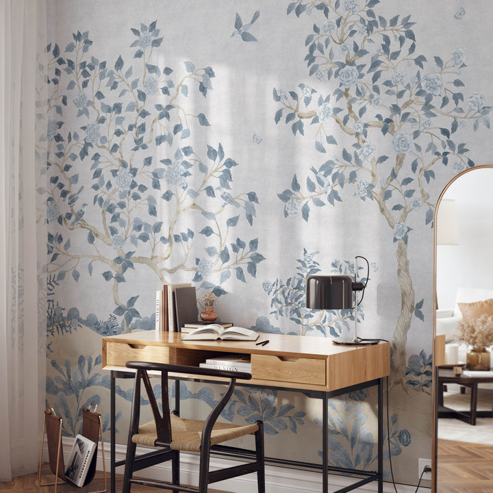 Romantic Chinoiserie Mural in Blue - Studio Exclusive