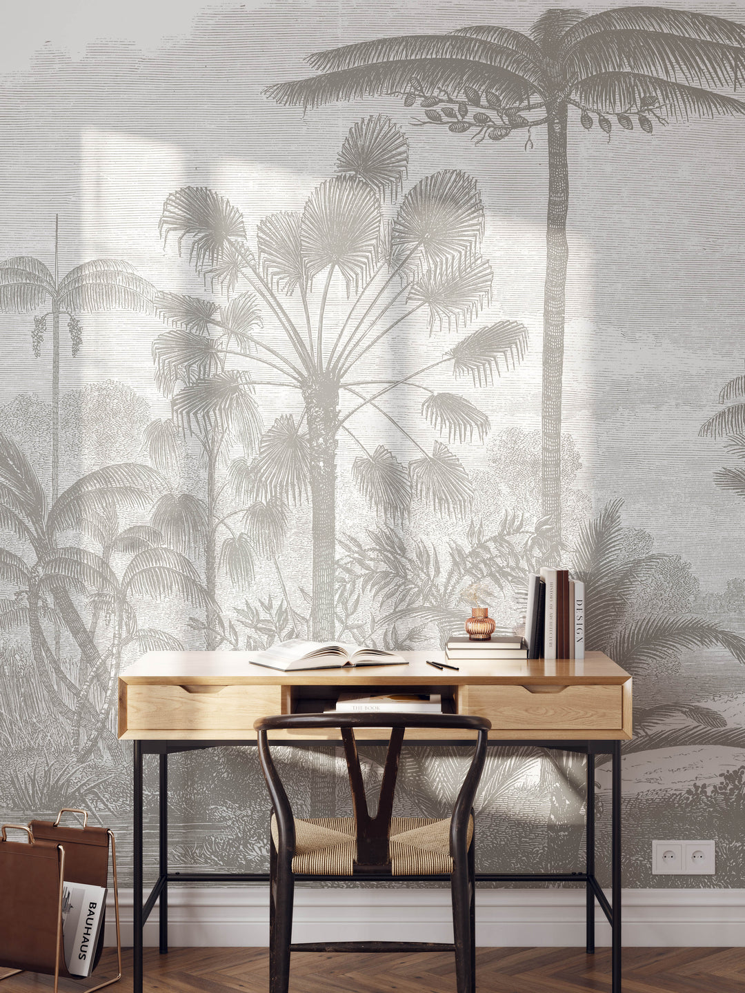 Antique Tropical Wallpaper Mural - Color Taupe