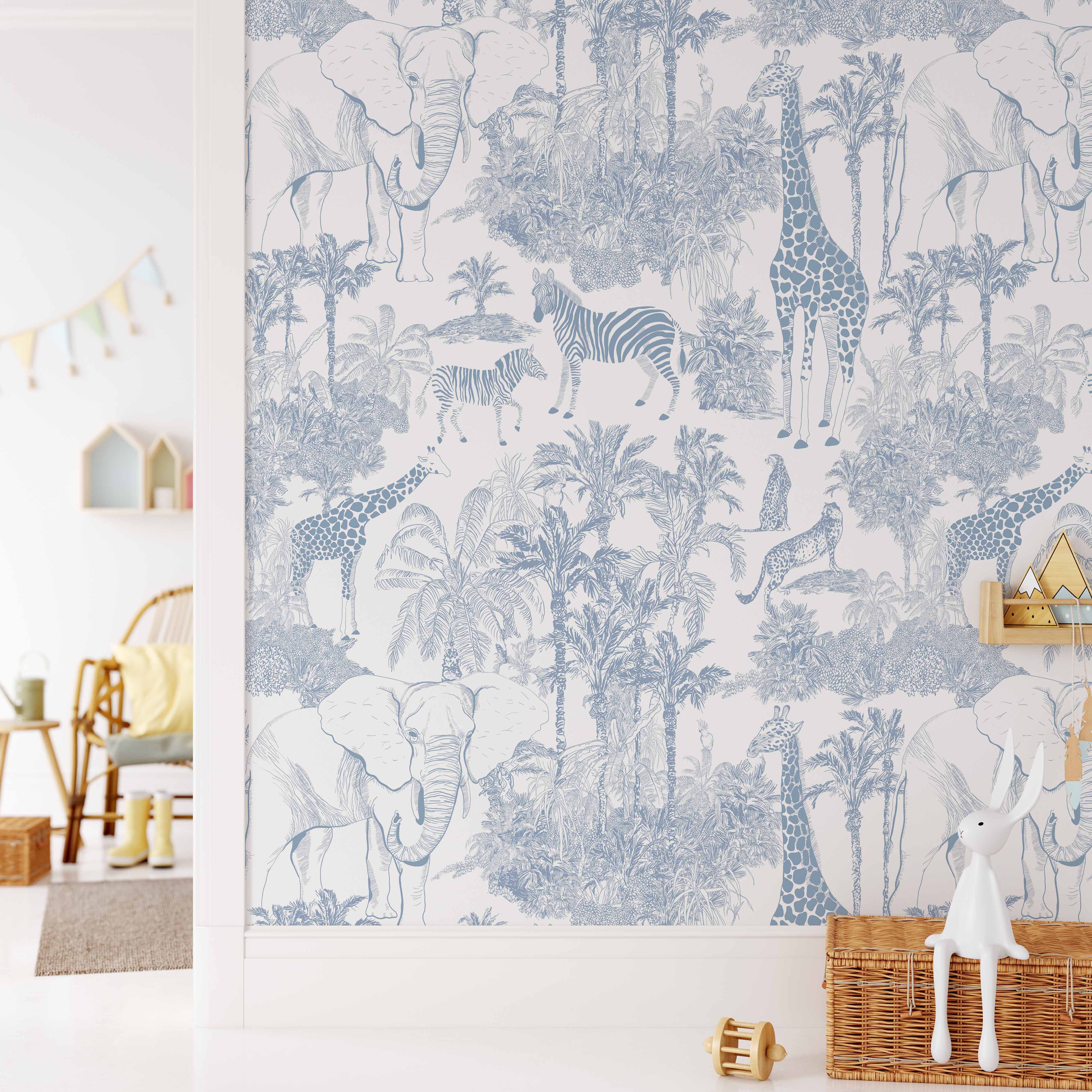 Safari Blues Jungle Wallpaper Mural – Koko Art Shop