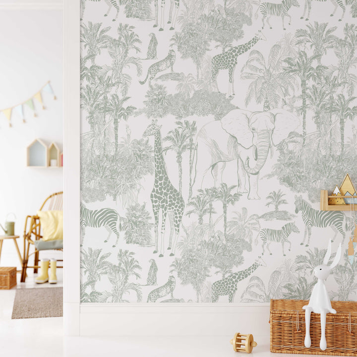 Safari Sage Jungle Wallpaper Mural