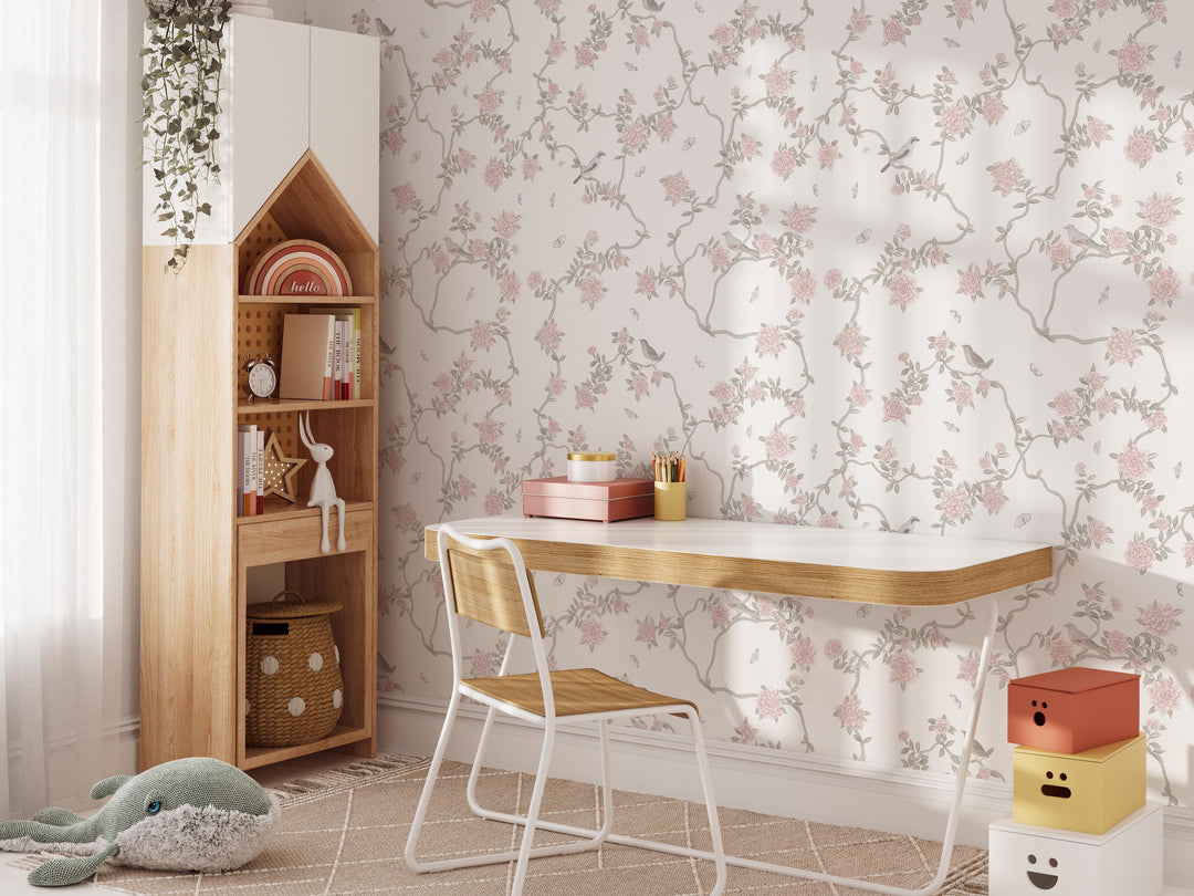 L’Atelier Botanique Chinoiserie Revival Wallpaper Mural in Light Neutral