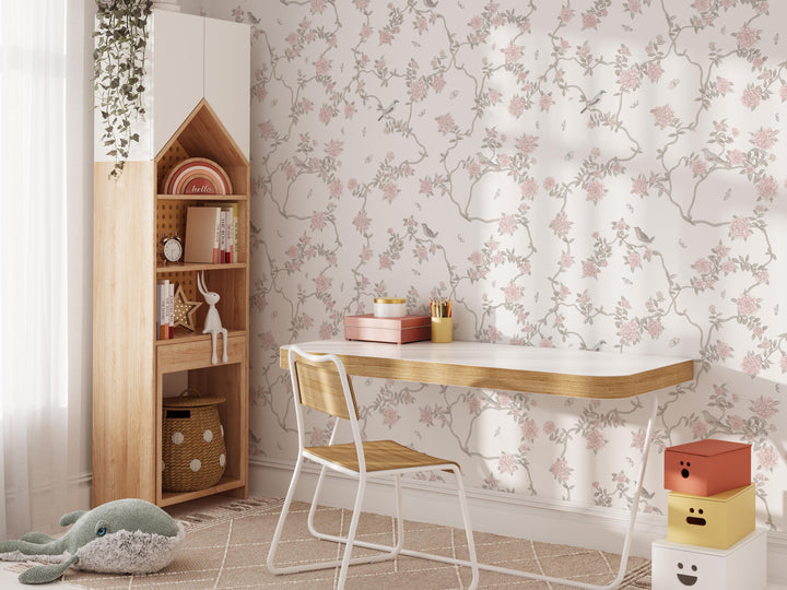 L’Atelier Botanique Chinoiserie Revival Wallpaper Mural in Light Neutral
