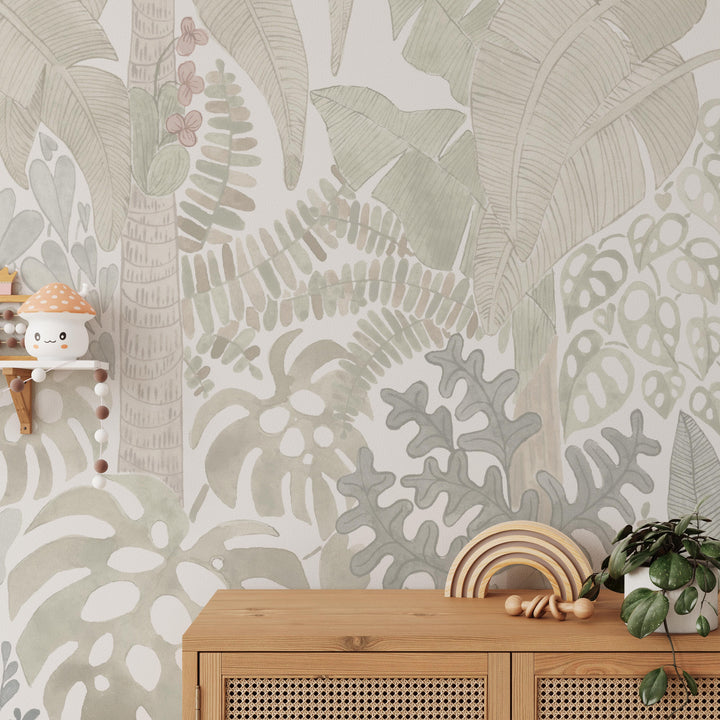 Mural Papel Pintado de Palmeras Tropicales y Monsteras