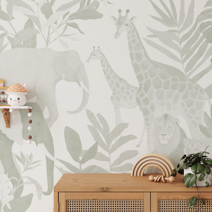 Safari in Sage Wallpaper Mural