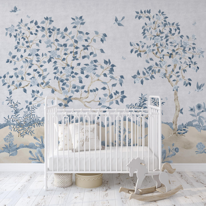 Romantic Chinoiserie Mural in Blue - Studio Exclusive