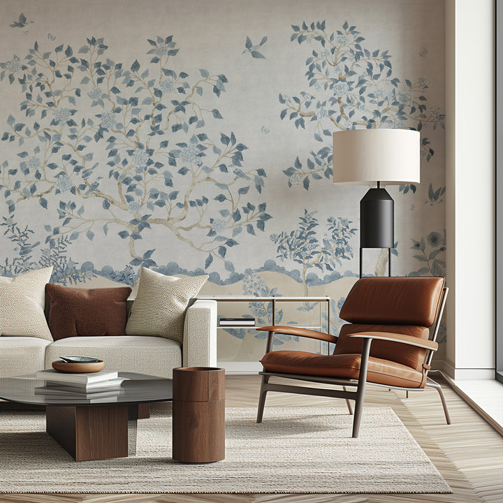 Romantic Chinoiserie Mural in Blue - Studio Exclusive