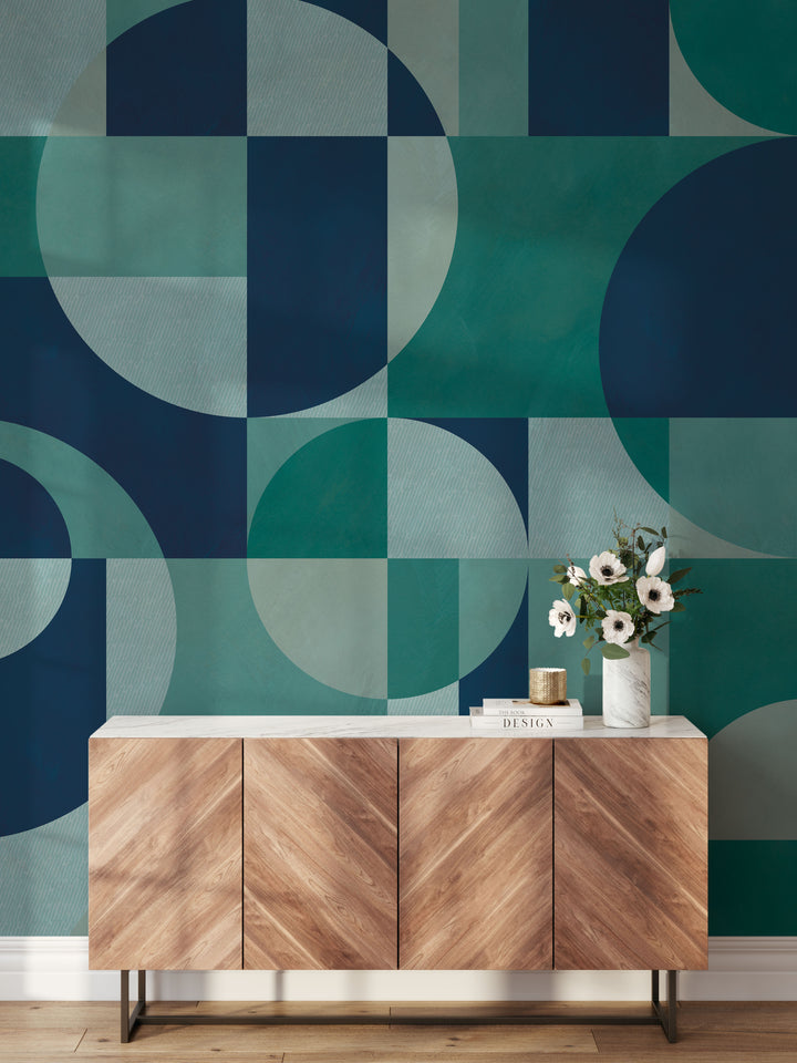 Modern Abstract Shapes in Deep Blue Mural - Studio Exclusive