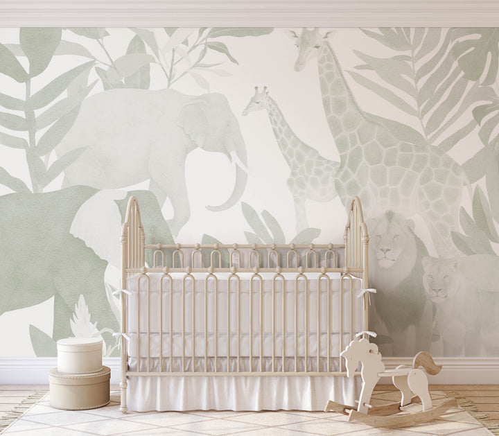 Safari in Sage Wallpaper Mural