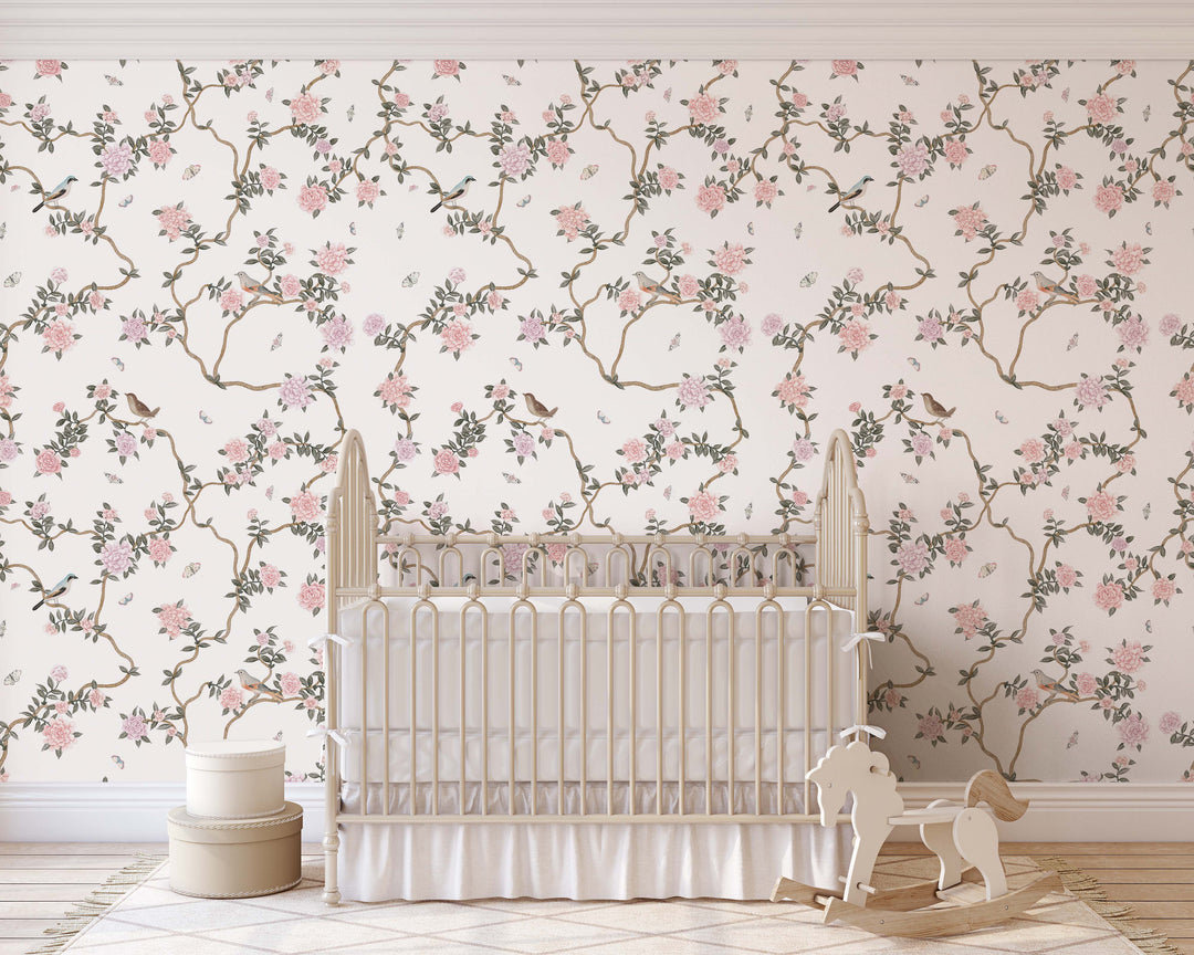 L’Atelier Botanique Chinoiserie Revival Wallpaper Mural in White