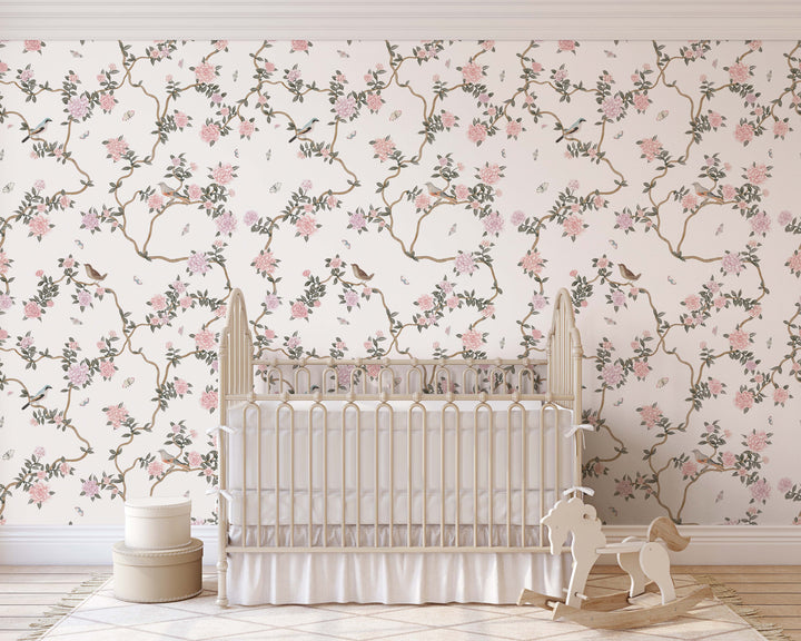L’Atelier Botanique Chinoiserie Revival Wallpaper Mural in White