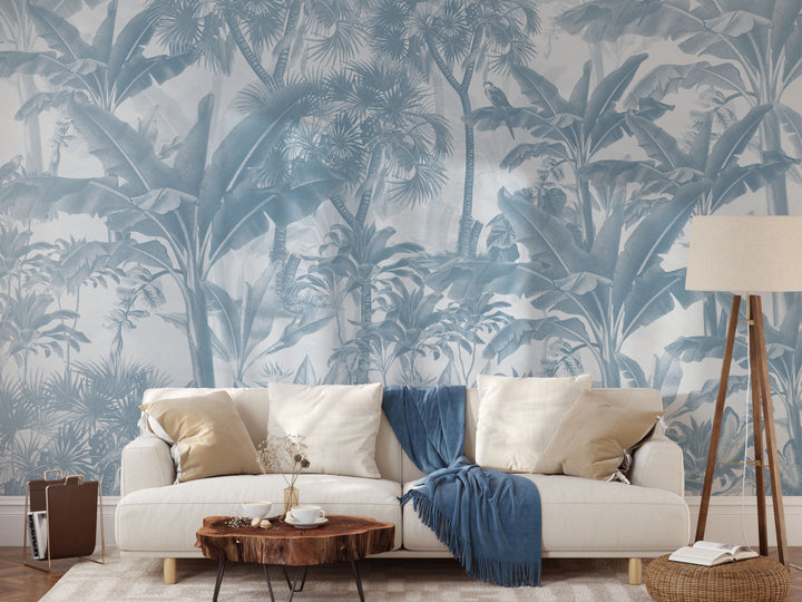 Tropical Jungle Mural in Blue