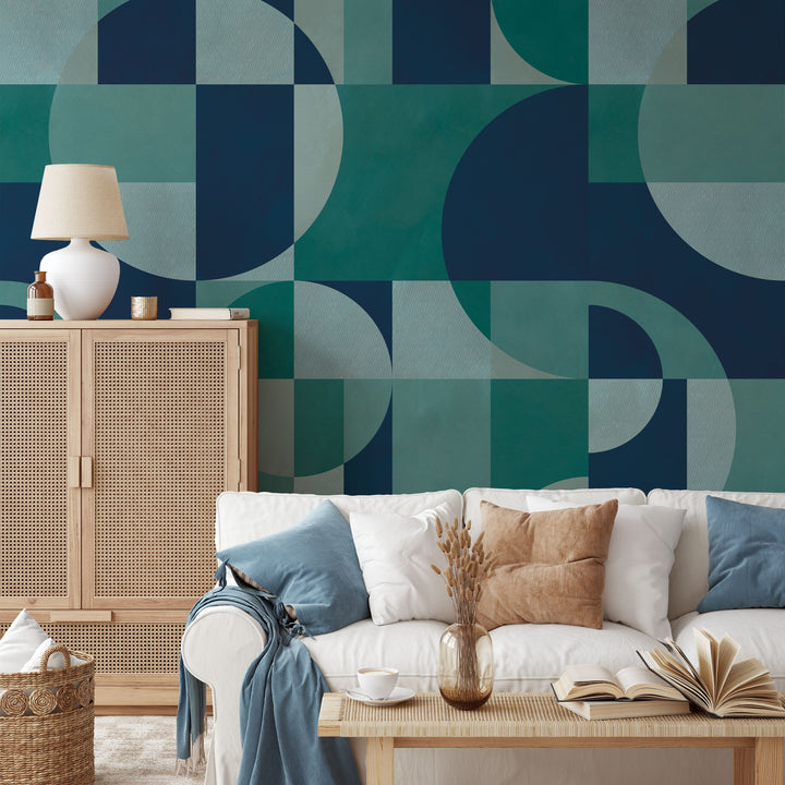 Modern Abstract Shapes in Deep Blue Mural - Studio Exclusive