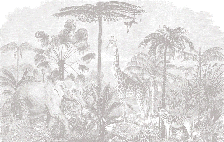 Safari Jungle Mural Wallpaper - Color Gray