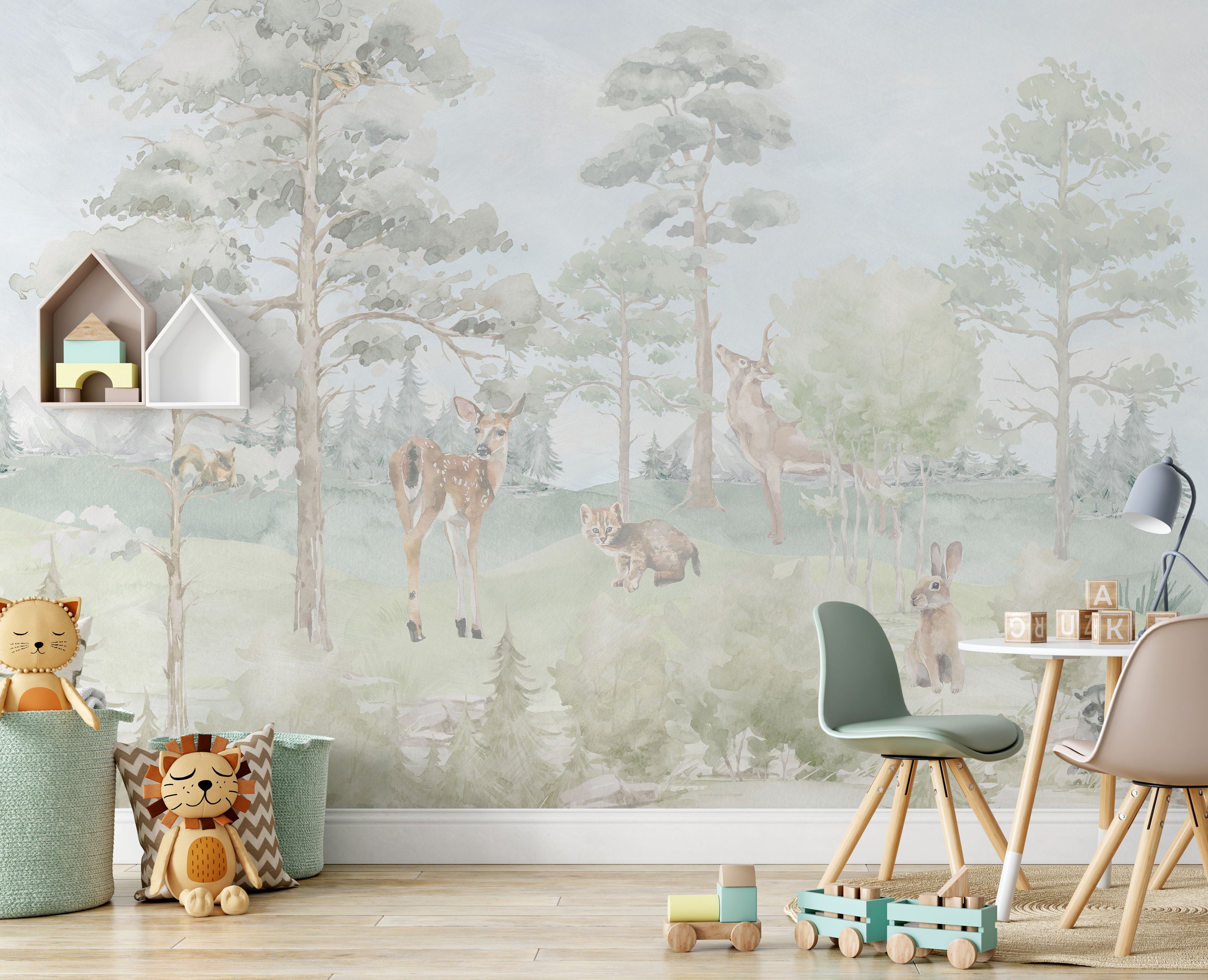 Barrington Mist Pastel With Animals Mural – Koko Art Shop