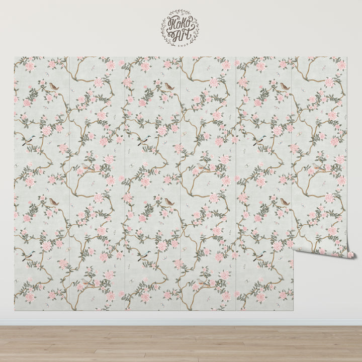 L’Atelier Botanique Chinoiserie Revival Wallpaper Mural in Mint