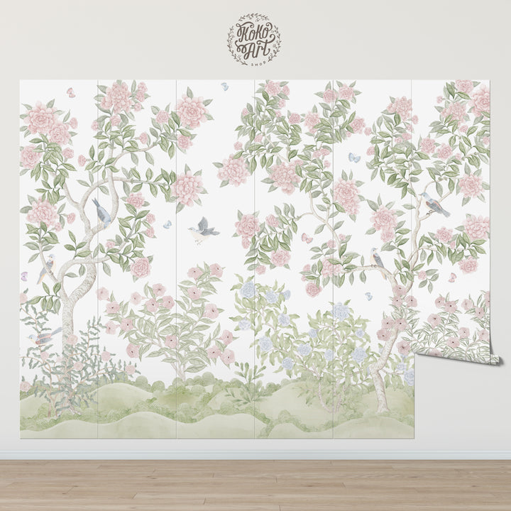 Bloomfield Manor Chinoiserie Mural in White