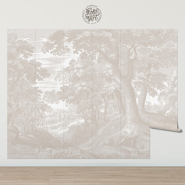 Beige Forest Toile Wallpaper Mural