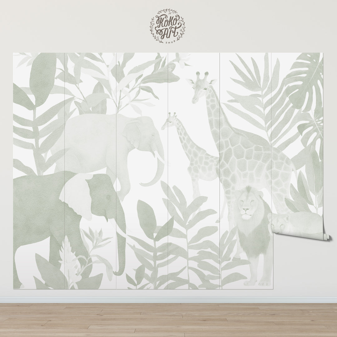 Safari in Sage Wallpaper Mural