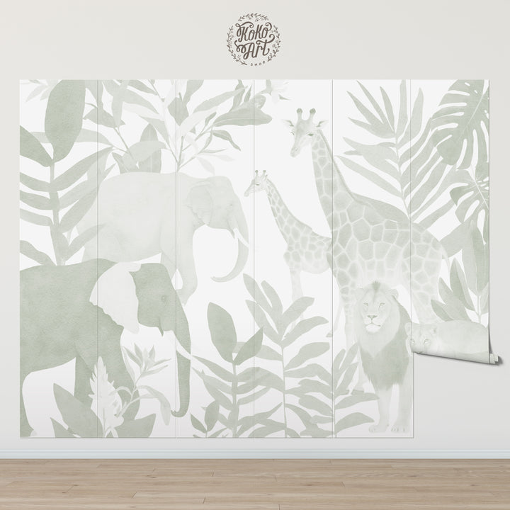 Safari in Sage Wallpaper Mural