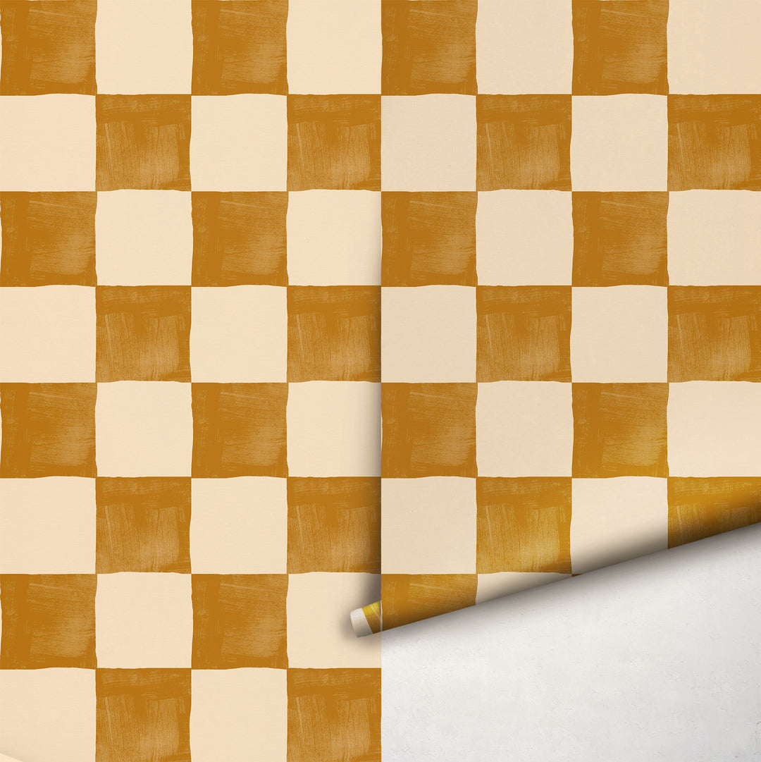Boho Golden Checkered Wallpaper